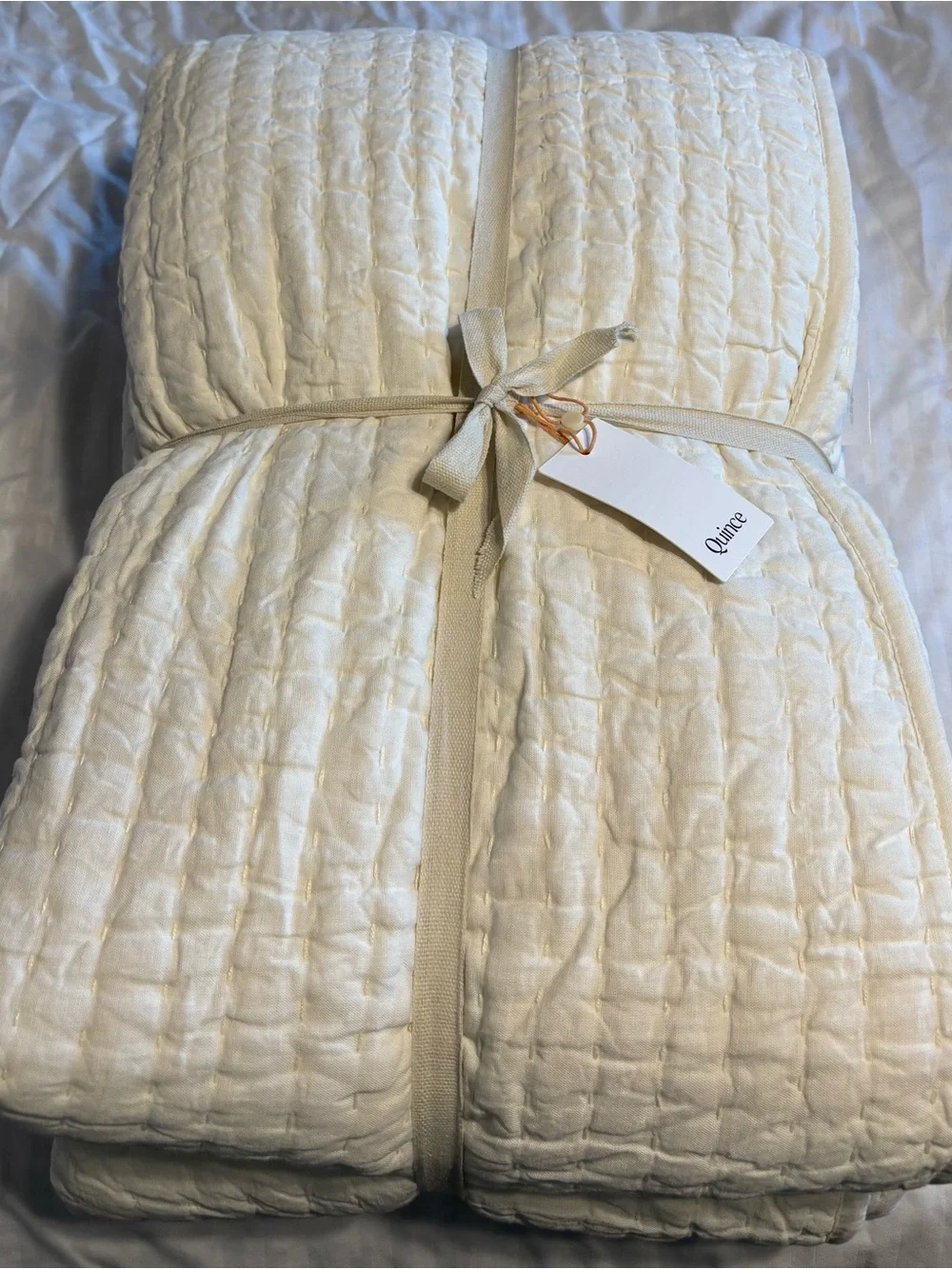 Quince European Linen Cotton Stitch Quilt Set - King/Cali King - Color: Ivory